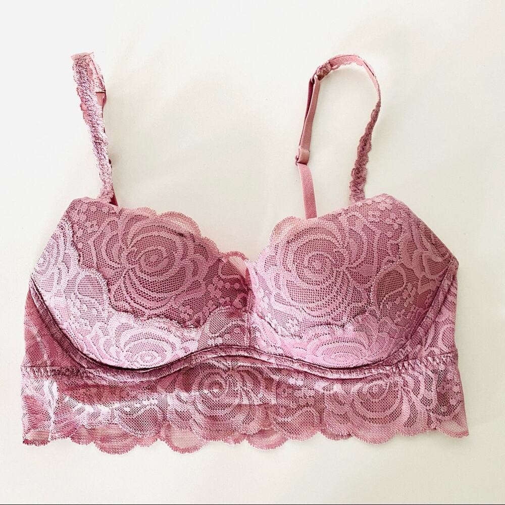 NEW VS VICTORIAS SECRET PINK Mauve Purple Sheer Lace Molded Bra Bralette Small